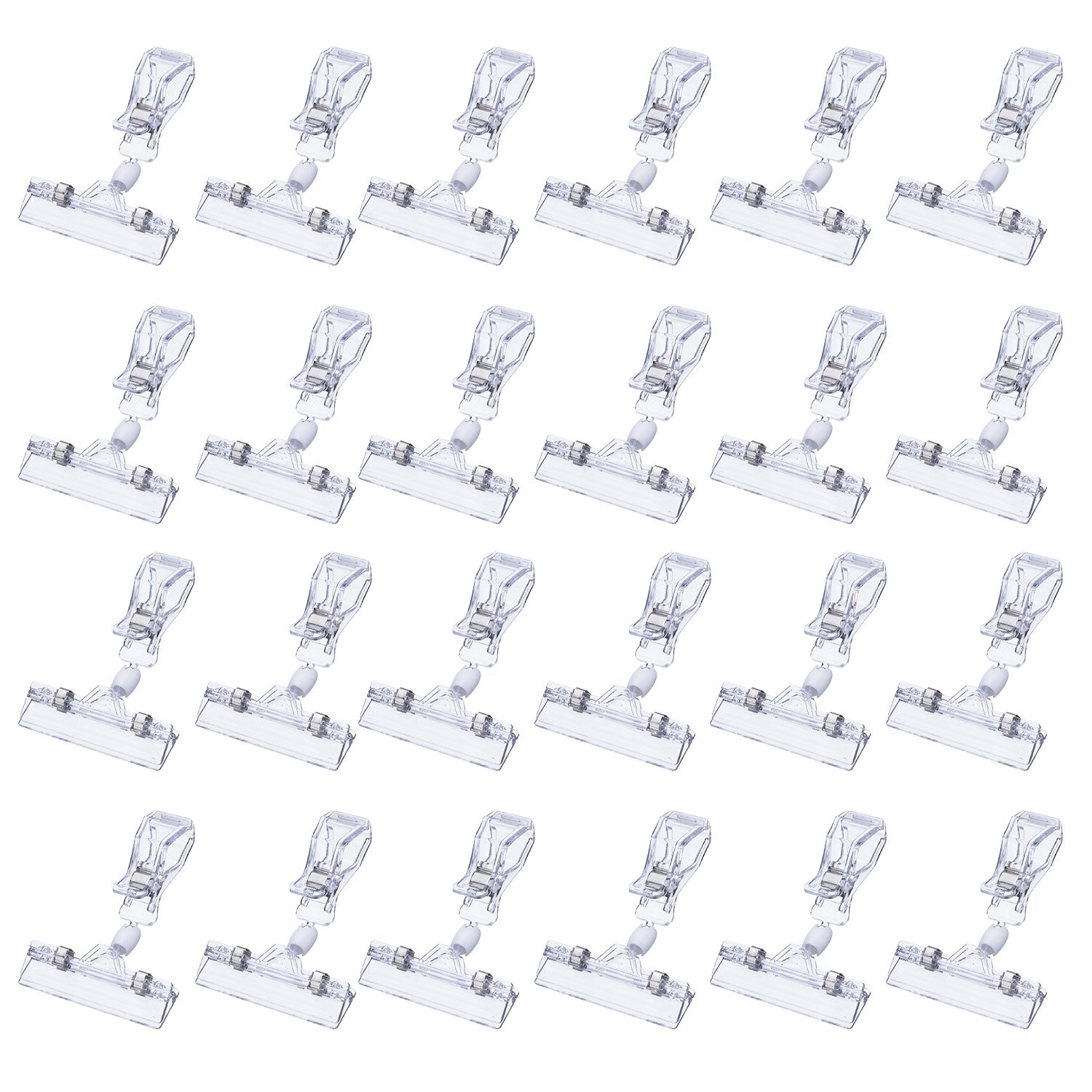 25 Pack Plastic Rotatable Sign Clips Merchandise Sign Display Holder Stand, Clear