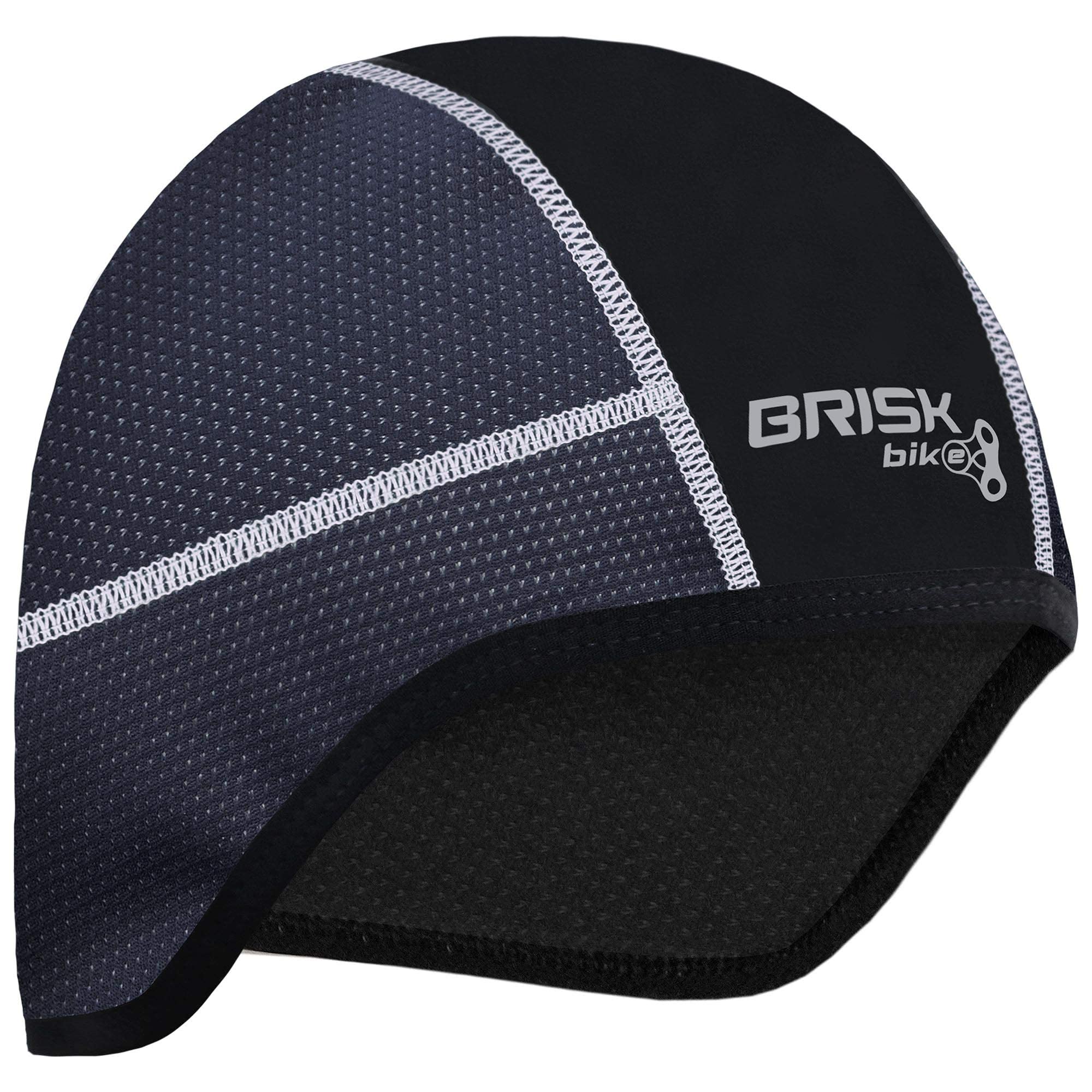 Brisk Bike Cycling Cap Helmet Liner Breathable Stretch Skull Cap with Fleece Lining, Seamless Stitching, Ear Cover, Sweat Wicking Under Helmet Cap for Cycling, Motorcycle, Running (Black/White)