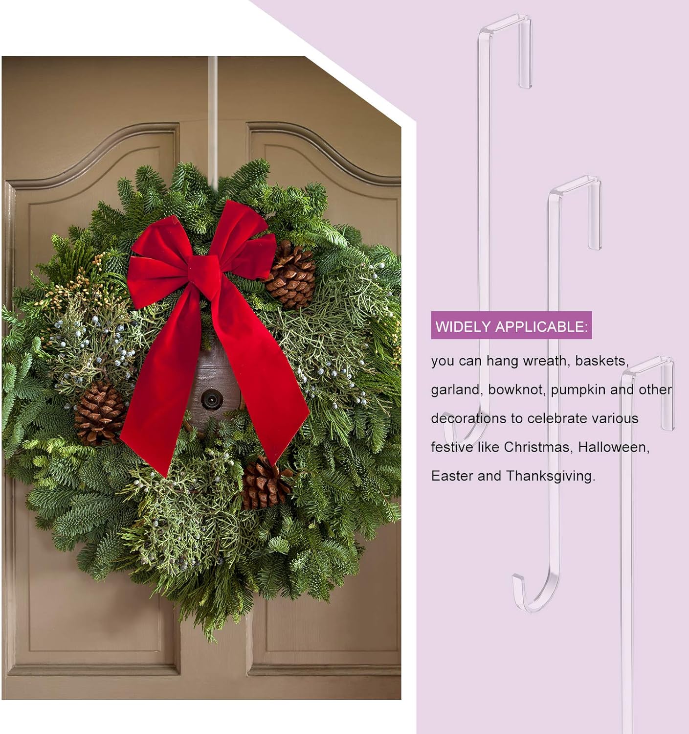 4 Pieces Acrylic Door Wreath Hanger for Front Door for Christmas Wreath Over The Door Hanger, Suitable for 0.14 to 0.16 Inch Door Gap, 12 Inches, Clear: Kitchen & Dining