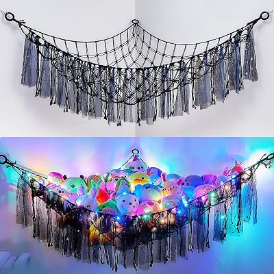 MHJY Toy Hammock Storage Net with LED Light Large Corner Organizer