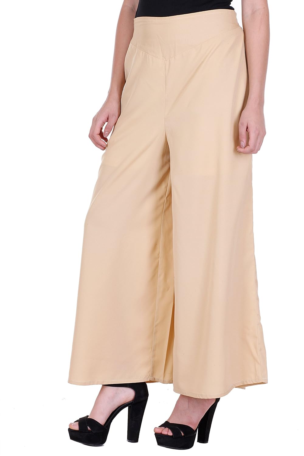 deewa solid beige crepe palazzo