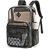 MUSEVOS Clear Backpack Heavy Duty for School, Large PVC See Through Backpacks for Stadium Events, Travel, Clear BookBag for Kids, Boys and Girls, Semi Black