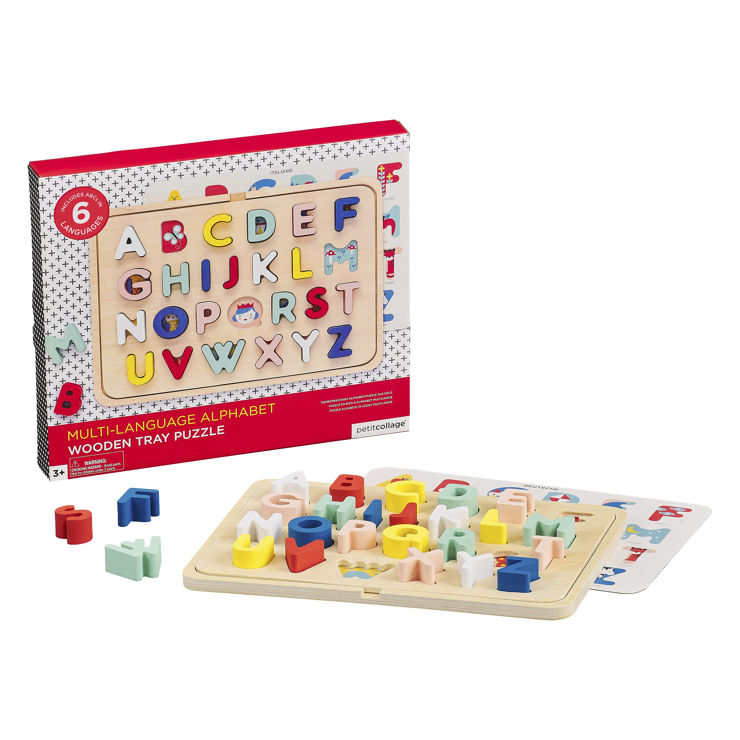Petit Collage PTC319 Multi-Language Alphabet Wooden Tray Puzzle, Multicolor
