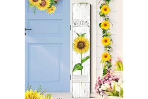 Chitidr Summer Porch Sign Sunflower Wooden Welcome Sign for Front Porch Standing Vertical Porch Sign Rustic Spring Front Porch Decor with White Background for Farmhouse Door Porch Decoration, 42" H