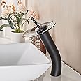 RODDEX Waterfall Bathroom Faucet Glass Single Handle Solid Brass Basin Lavatory Vessel Sink Vanity Faucet, Tall, Black