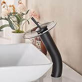 RODDEX Waterfall Bathroom Faucet Glass Single Handle Solid Brass Basin Lavatory Vessel Sink Vanity Faucet, Tall, Black