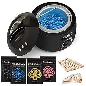 Wax Warmer, Femiro Hair Removal Home Waxing Kit with 4 Flavors Stripless Hard Wax Beans?14.1oz?20 Wax Applicator Sticks for Full Body, Legs, Face, Eyebrows, Bikini Women Men Painless At Home Waxing