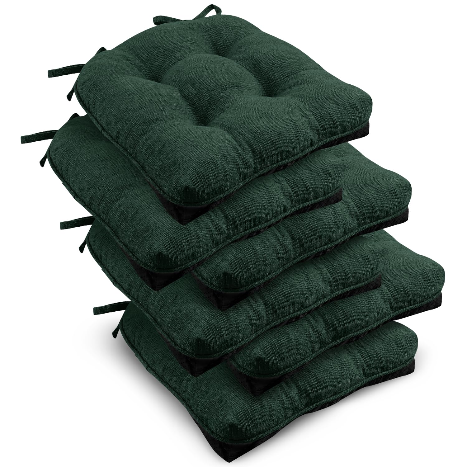 Photo 1 of downluxe Indoor Chair Cushions for Dining Chairs, Tufted Overstuffed Textured Kitchen Chair Pads with Ties and Non-Slip Backing, 15.5" x 15.5" x 4", Dark Green, 6 Pack