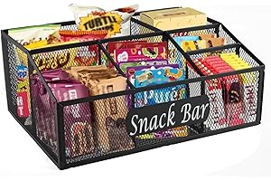 Xbopetda Snack Organizer for Pantry Shelf, Metal Snack Organizer Snack Basket, 6 Compartment Snack Bin Holder Chip Organizer, Snack Bar Station Organizer, Kitchen Pantry Organizer and Storage (Black)