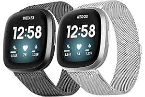 AFOSKCE 2Pack Metal Bands Compatible with Fitbit Versa 3 /Fitbit Versa 4 /Fitbit Sense 2 /Fitbit Sense Bands for Women Men, Stainless Steel Metal Adjustable Strap Replacement for Versa 3/Fitbit Sense