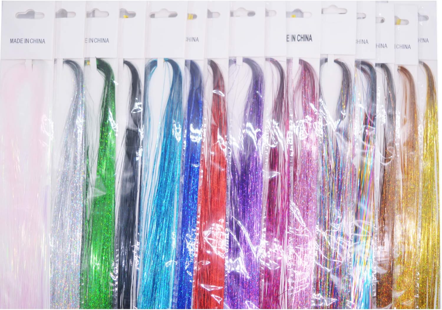 3600+ Strands 15 Colors Hair Tinsel Strands 42 Inches Sparkling Shiny Hair Tinsel Extensions Kit -Colored Party Highlights Dazzle Glitter Extensions Multi-Colors Hair Streak Bling Hairpieces