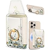 Shorogyt Compatible with Magsafe Wallet with Grip Magnetic Card Holder - Cute Phone Wallets with Ring Stand for iPhone 17/16/15/14/13/12 Series for Women Girls Ink Bouquet Design, Fit 7 Cards