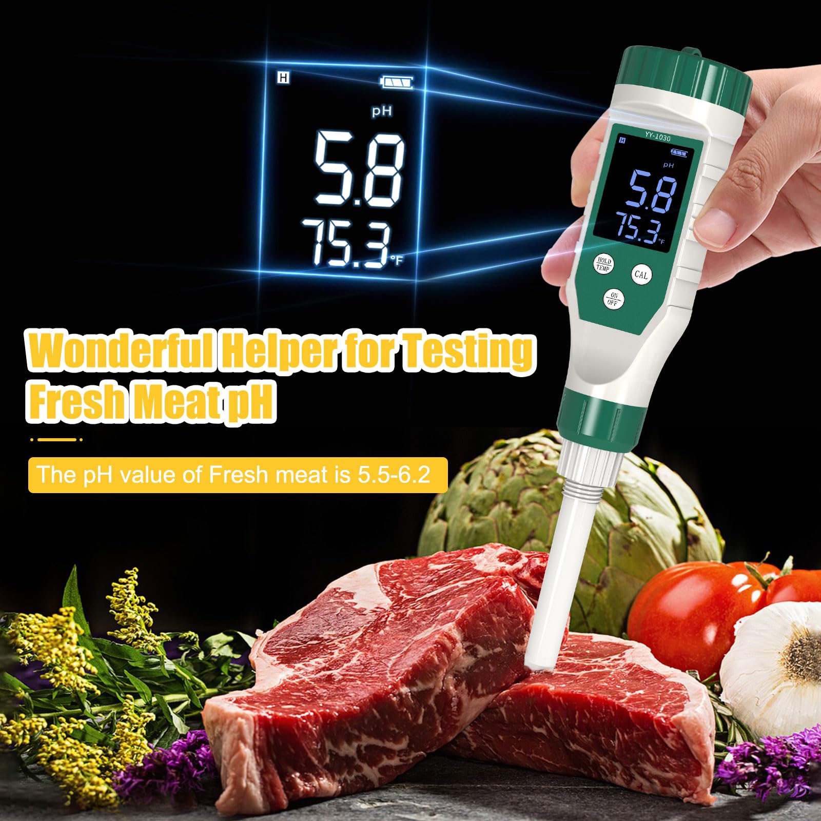 Yewhick Digital PH Meter For Food, Food PH Tester With High Accuracy PH