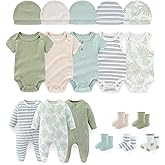 falianni Baby Boy Girl Layette Set 18 Piece Infant Essentials Must Haves Clothes 0-9 Month Rompers+Bodysuits+Hats+Socks