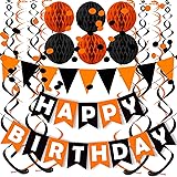 Fecedy Black Orange Happy Birthday Banner Paper