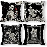 Skull The Kissing Lovers Art Linen Throw Pillow Case, 18 x 18 Inch Set of 4, Gift for Wife, Girlfriend, Gift for Couples, for Tarot Lovers, Skull Lovers, Wedding, Cushion Cover for Sofa Couch Bed