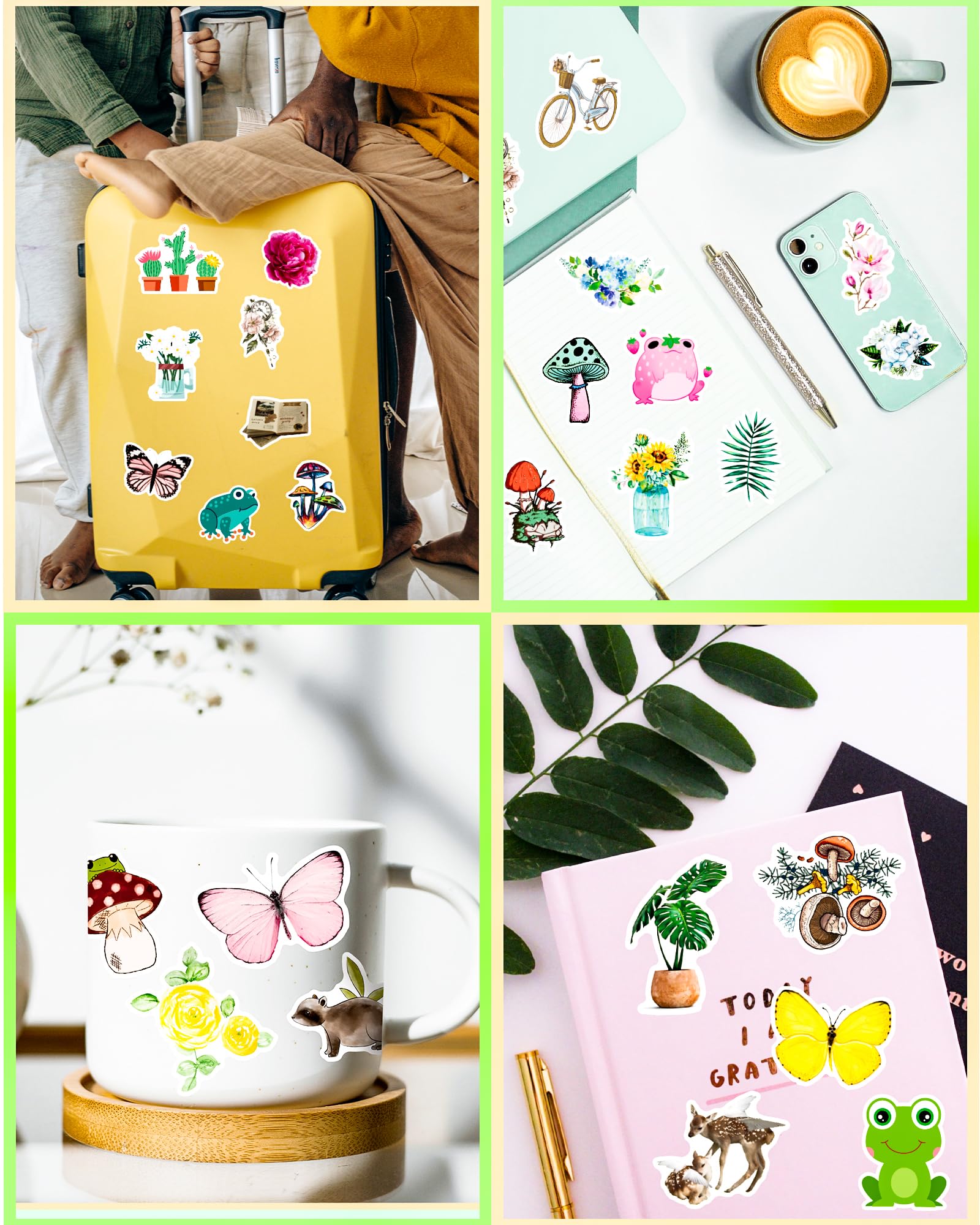 AOWDIAO 300 Nature Stickers Pack 6 Mixed Themes Vinyl Waterproof Stickers Decals for Water Bottles Laptop Phone Scrapbook Journal Car