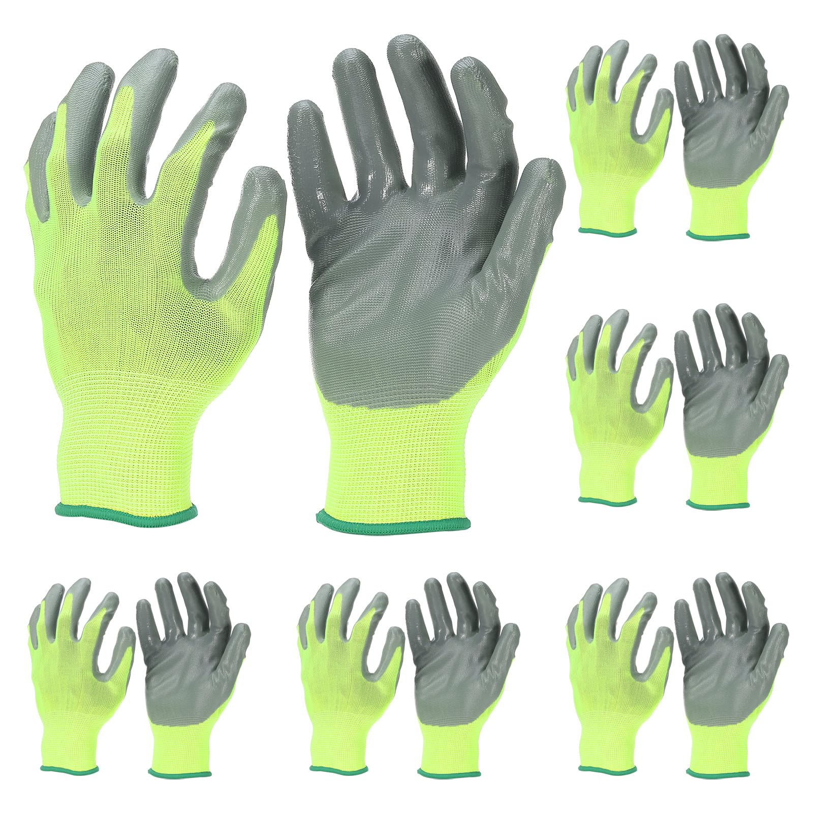PATIKIL Safety Work Gloves Nitrile Coated, 6 Pair Non-slip Gardening Gloves Seamless Knit Working Gloves with Grip for Women Men Warehouse, Green, Small Size