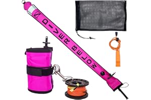 SIPANTEE Surface Marker Buoy Scuba Diving SMB Marker Buoy Safety Sausage for Scuba Diving SMB 5ft DSMB Diver Below Signal Tube with Metal Finger Spool 98ft Dive Reel 316 Double End Hook,Whistle,Bag