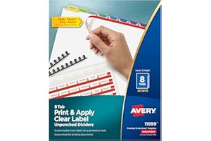 Avery 8-Tab Unpunched Binder Dividers, Easy Print & Apply Clear Label Strip, Index Maker, Pastel Tabs, 25 Sets (11999)