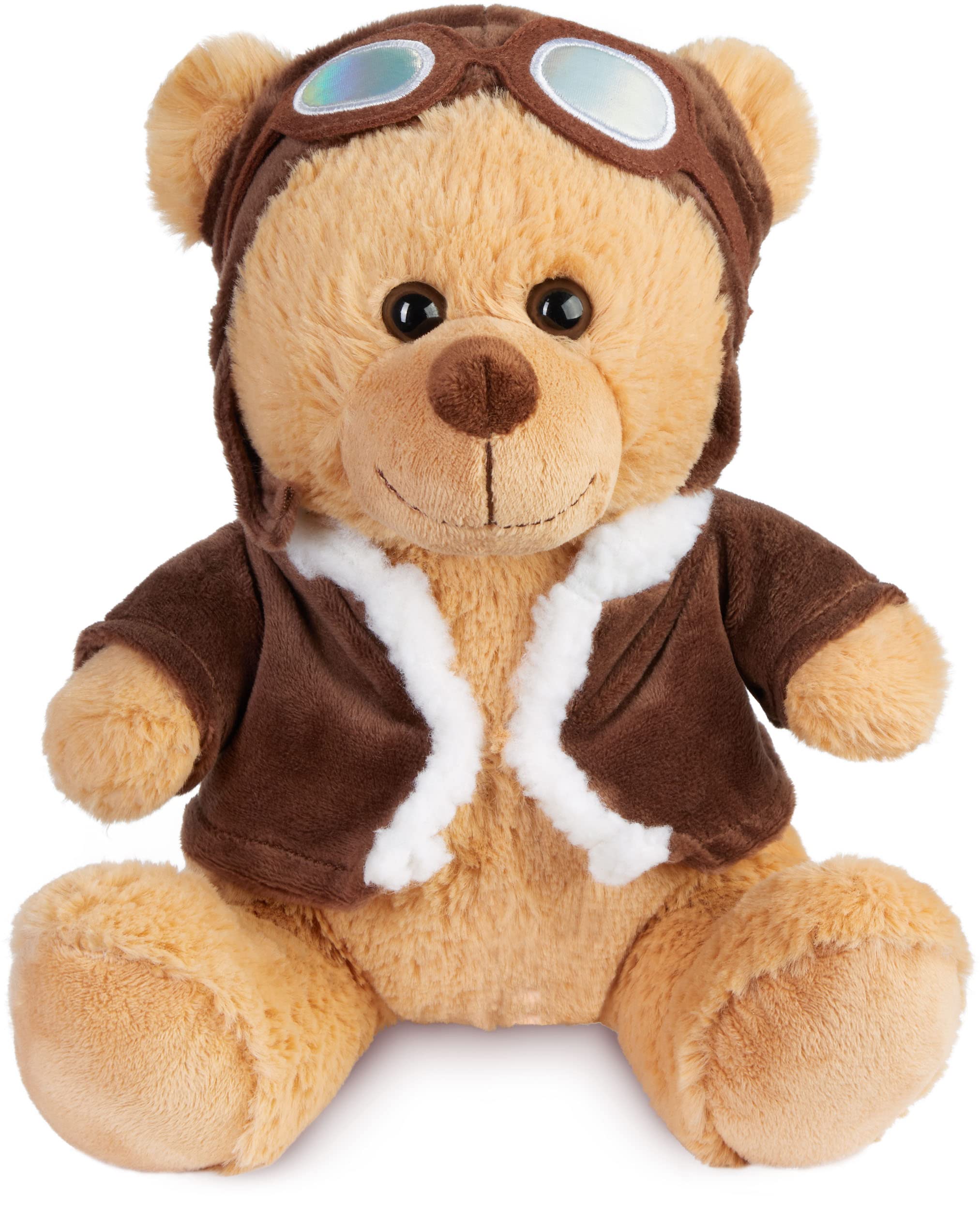 BRUBAKER Teddy Bear Pilot with Aviator Glasses and Pilot Outfit in Brown - 10 Inches Bear in Flight Attire - Plush Lucky Charm Cuddly Toy - Breakable Soft Toy