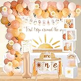 First Trip Around The Sun Birthday Decorations Party Supplies, Boho Sun 1st Birthday Decorations for Girl, First Trip Around The Sun Balloon Box Backdrop