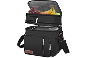 MIYCOO Lunch Bag & Lunch Box for Men Women, Double Deck Leakproof Insulated Soft Large Adult Camping Cooler bag for Work, Beach, Picnic, Travel (Black, 15L)