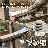 TDBS Wooden Handle 4 Row Steel Wire Brush Set with Scraper – 3 Pack view 2