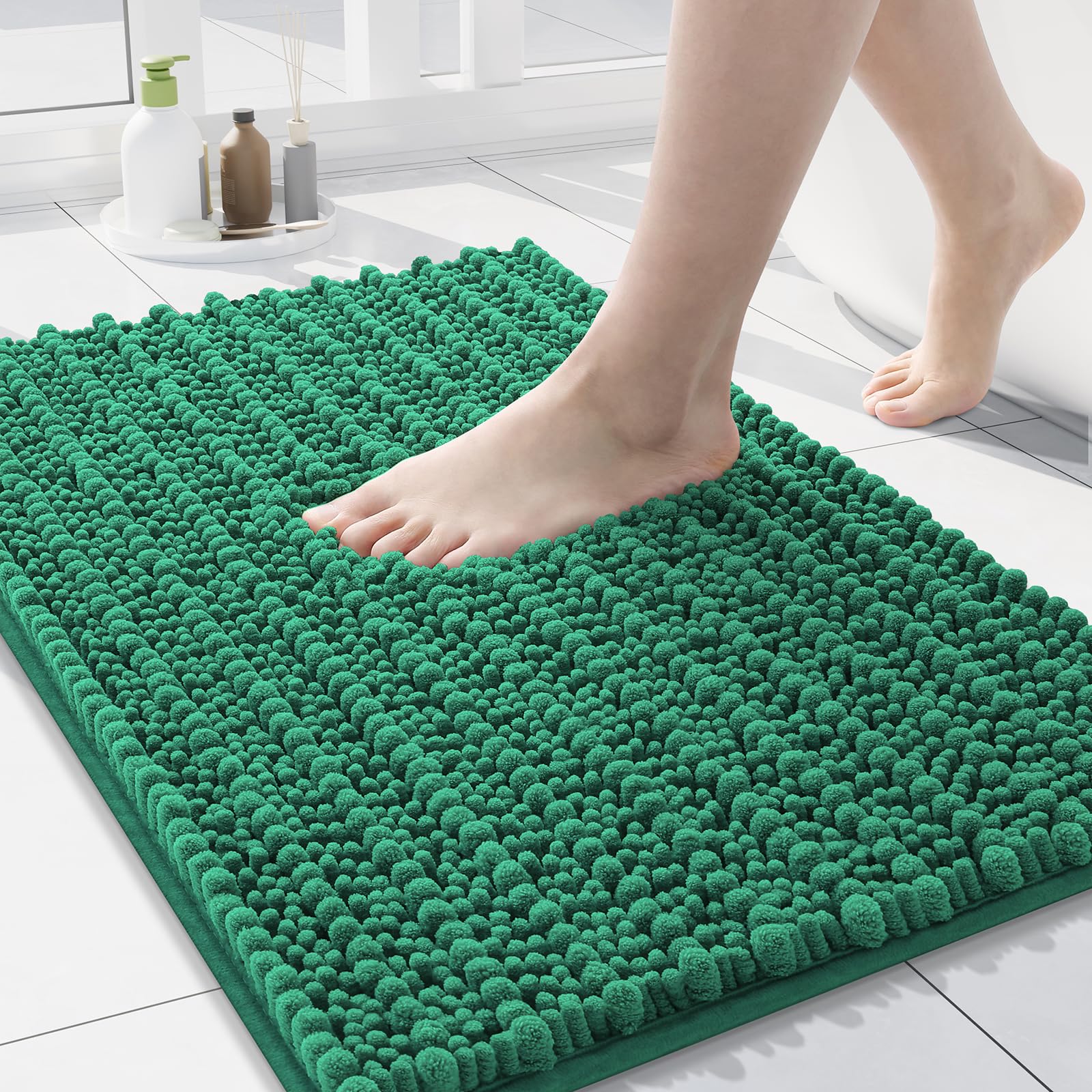 Photo 1 of Arotive Luxury Chenille Bathroom Rug Mat, Extra Soft Thick Absorbent Shaggy Bath Rugs, Non-Slip Machine Wash Dry, Plush Bath Mats for Bathroom, Shower and Tub, 24x16, Emerald