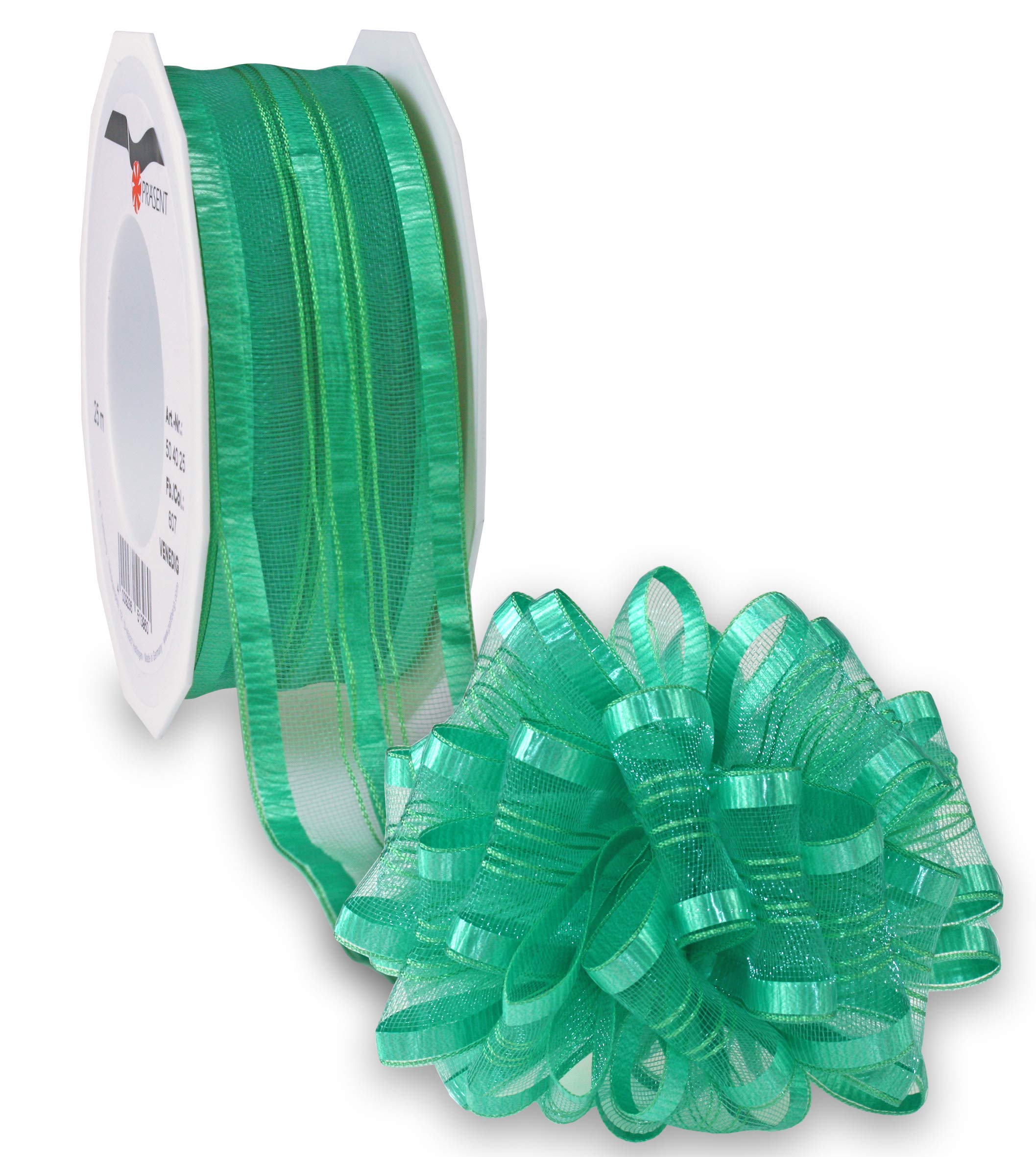 Präsent - Venedig Pull Bow Ribbon Green 40 mm width, 25 m length