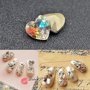 Nail Jewels Amazon amazon com 10pieces shining big size nail art diamond sharp botton 6mm heart nail rhinestone diy nail salon beauty decoration heart beauty