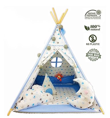 Golden Kids Kinder Spielzelt Teepee Tipi Set für Kinder drinnen draußen Spielzeug Zelt Indianer Indianertipi mit Fenster usw.