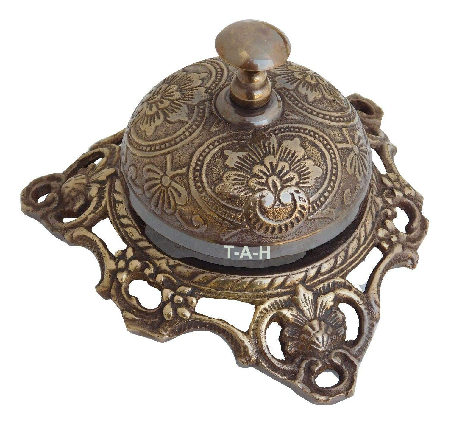 Antique Ornate Solid Brass Hotel Counter Bell Service Desk Bell Call Service Bells