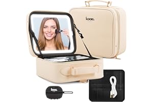 Koae Luxe Makeup Bag with LED Mirror - Portable Makeup Case with Lighted Mirror & Adjustable Dividers, Makeup Bag with Light Up Mirror, 3 Color Setting Train Case Cosmetic Bag Organizer