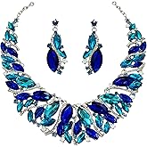 MMonesu Women Jewelry Set Rhinestone Crystal Bride Statement Necklace Teardrop Cluster Dangle Earrings Set for Wedding Party