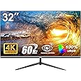 Gawfolk 32 Inch 4K UHD Computer Monitor, Ultra-Clear (3840×2160p) Screen, 100% sRGB,178° Viewing Angle, HDMI、Display Port, Compatible with Wall mounting 100 * 100MM - Black