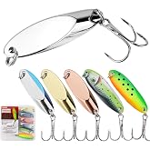 Probite Jigging Spoon Fishing Lure Set 6-Pack Metal Saltwater &amp; Freshwater Casting Spoon Hooks Premium Durable Treble Hooks for Bass, Salmon &amp; Trout Fishing