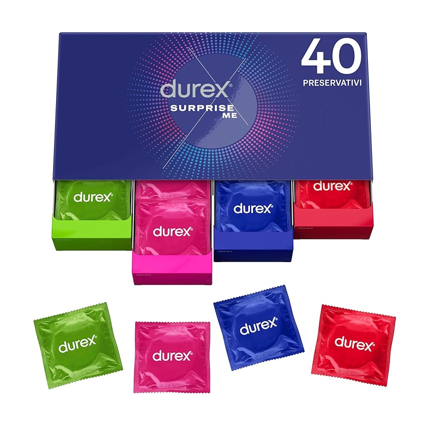 Durex Surprise Me Kit di Preservativi Assortiti, Sottili con Rilievi e Nervature