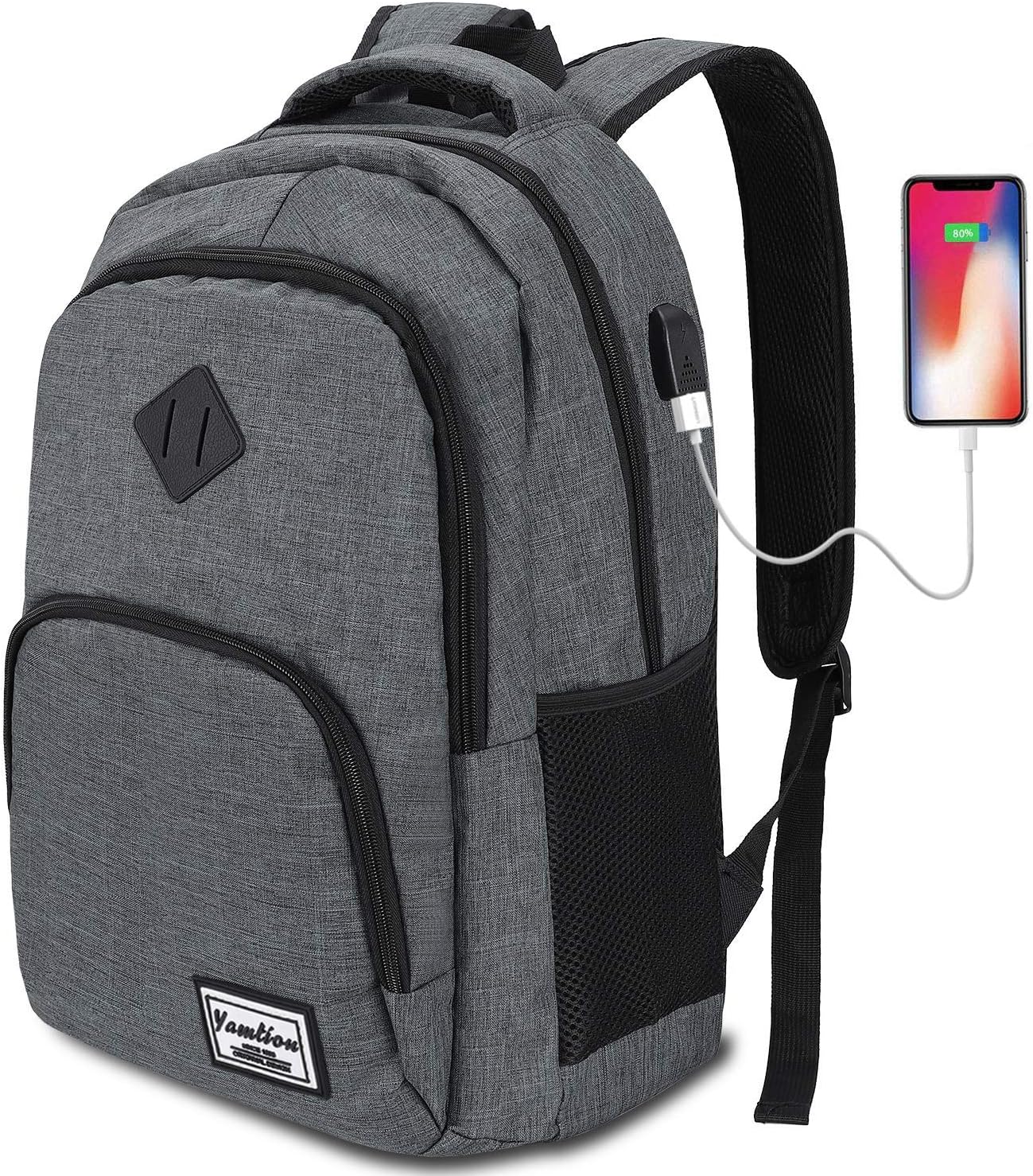 YAMTIOM Laptop Rucksack,Rucksack Herren mit USB-Ladeanschluss Schulrucksack Jungen Teenager mit 15,6 Zoll Laptopfach für Arbeit Schule Reise,35L