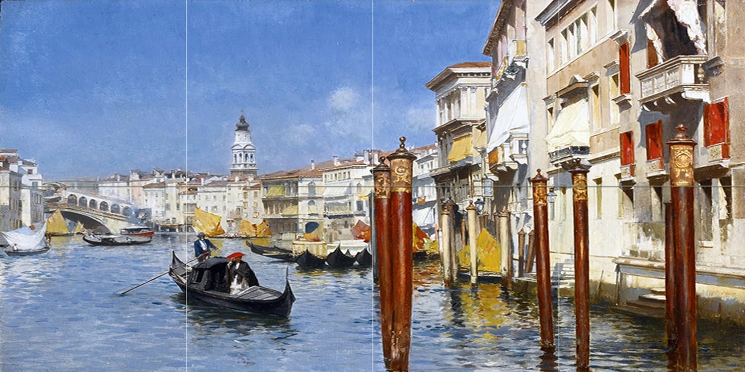 GRAND CANAL BRIDGE VENICE R. Santoro Tile Mural Backsplash Art Marble