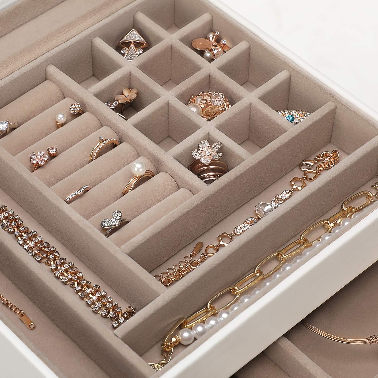 SONGMICS Jewelry Box with Glass Lid, 3-Layer Jewelry Organizer with 2 Drawers, Gift for Loved Ones, White UJBC239WT: Home & Kitchen