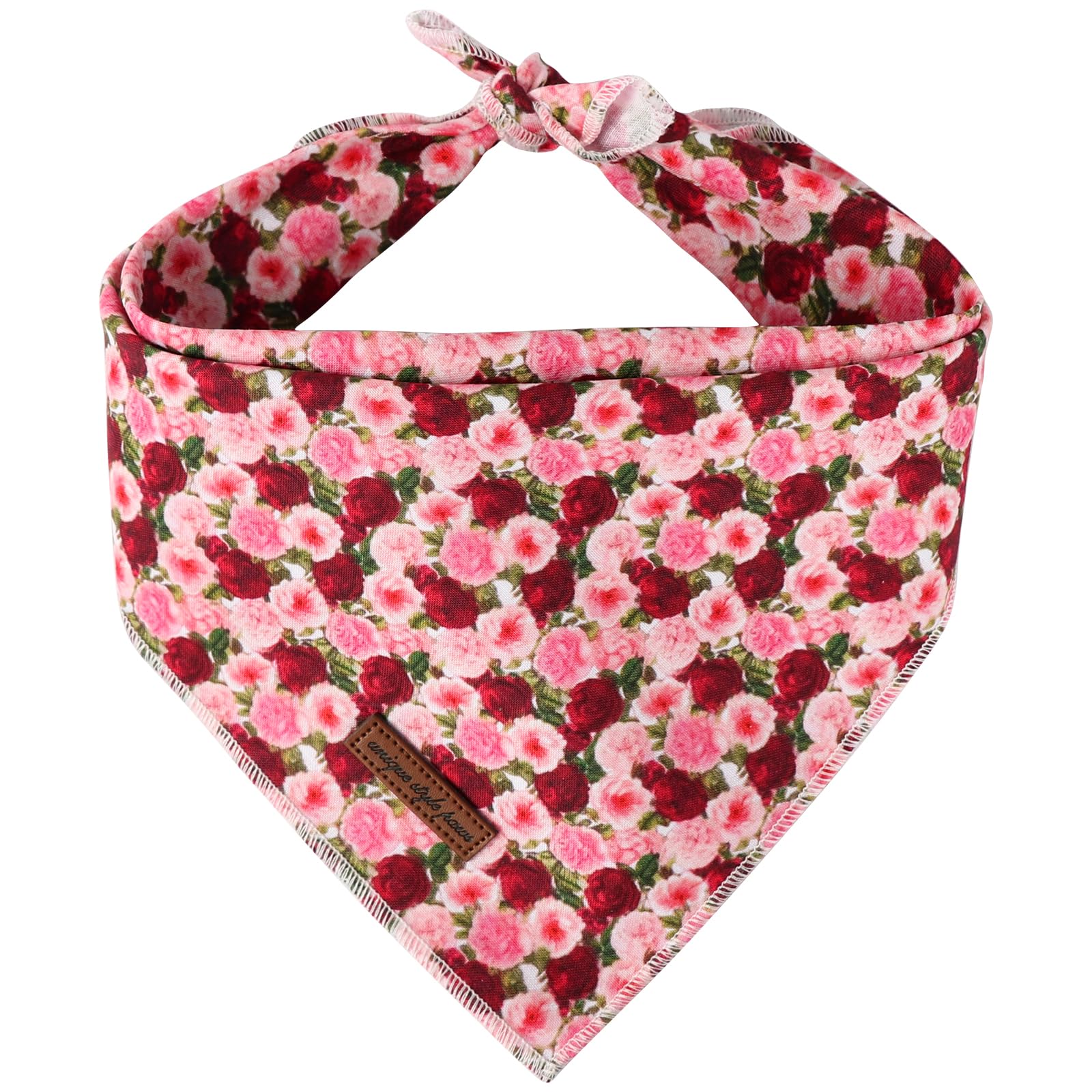 Unique style paws Dog Bandanas, Red Pink Peony Pet Scarf for Boy and Girl, Premium Durable Fabric Triangle Dog Scarfs, Colorful Peony Dog Kerchief for Medium and Large Dogs (Small)