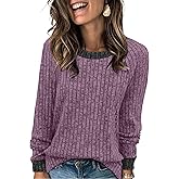 WIHOLL Long Sleeve Shirts for Women Lightweight Sweaters Fall Outfits 2026 Color Block Winter Clothing Dressy Casual Soft