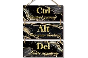 ONIZHITY 3 Pcs Black and Gold Wall Decor Motivational Office Wall Decor Black and Gold Bathroom Decor with Saying Ctrl Alt Del Farmhouse Wooden Wall Sign for Home Living Room Bedroom(black Gold 10X4")