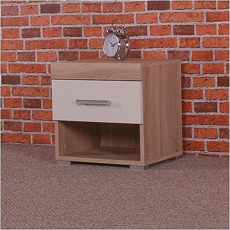 Drp Trading White Sonoma Oak Bedside Table Cabinet With 1 Drawer Bedroom Furniture Amazon Co Uk Kitchen Home