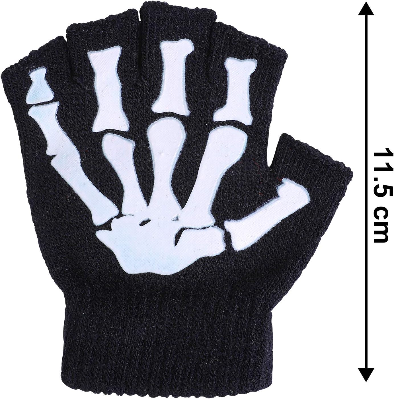 Cooraby 2 Pairs Kids Skeleton Gloves Glow in The Dark Fingerless Knitted Gloves: Toys & Games