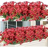 ArtBloom 20 Bundles Outdoor Artificial Flowers UV Resistant No Fade Fake Violet Flowers for Indoor Outside Hanging Plants Garden Patio Porch Window Box Home Wedding Farmhouse Decor (Red)
