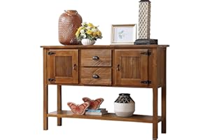 LKTART Farmhouse Sideboard Buffet Cabinet Kitchen Sideboard Cabinet with Storage Drawers and Bottom Shelf for Entryway Hallway Foyer Table Cupboard Coffee Bar Cabinet (48" Brown