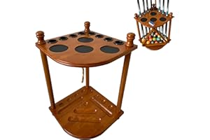 GACCO BILLIARDS Floor Pool Cue Rack Hold 8 Cue Sticks & Billiard Accessories. Corner Stand Pool Cue Holder Made of 100% Solid Hardwood. Provided Ball Rack Hook. CUE RACK ONLY (Classic Oak)