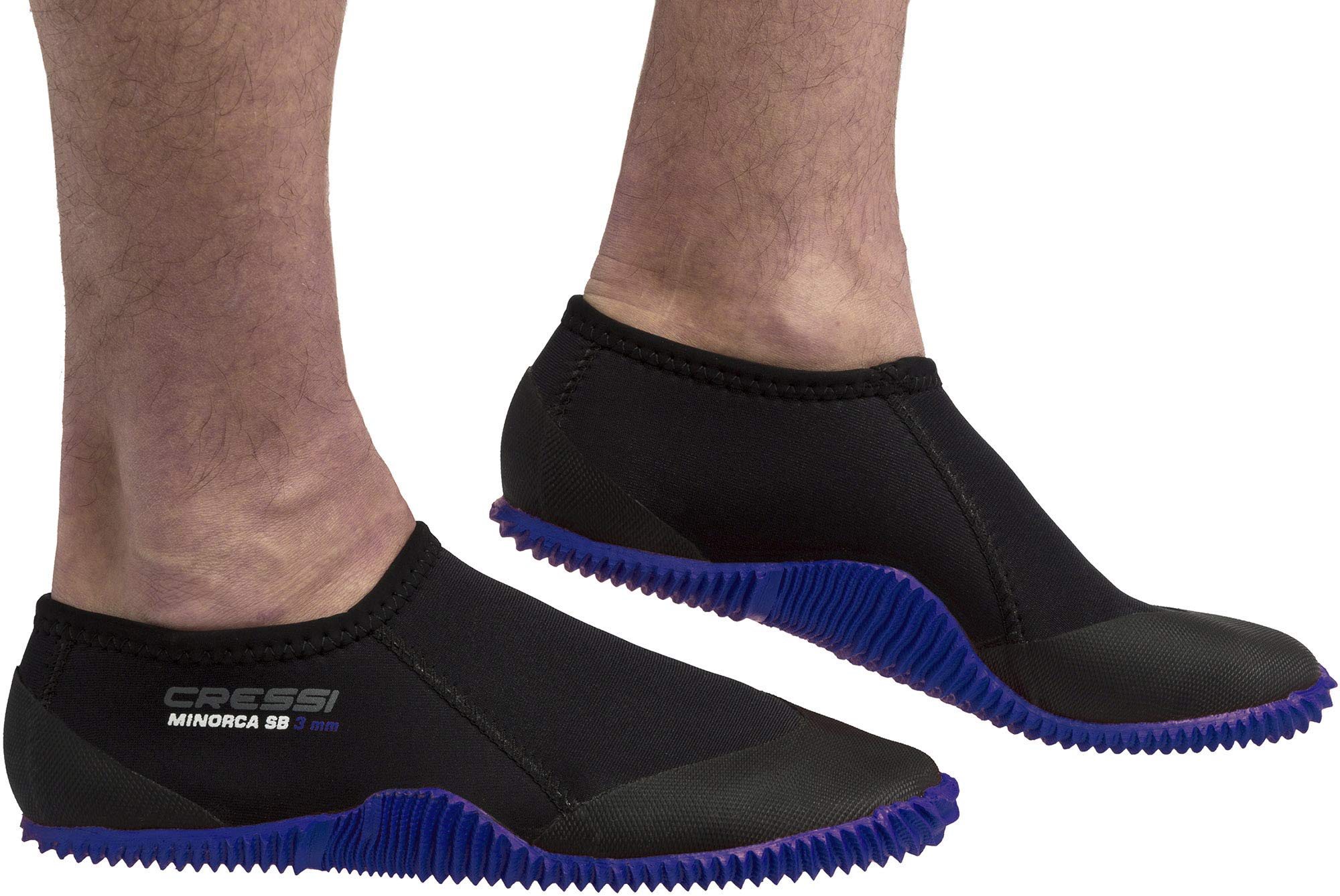 Cressi Minorca Shorty Boots 3mm - Shorty Boots Double Lined Neoprene 3mm for Diving and Aquatic Activities, Black/Sole Blue, XS - 4/4.5, Unisex Adult